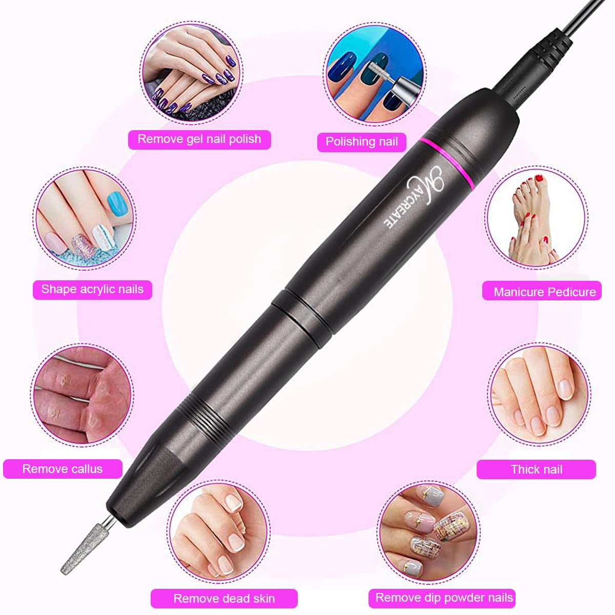 MAYCREATE Nail Drill Machine Professional, 20000rpm Adjustable Electric Nail Filer Machine with 25pcs Accessories, Portable Manicure Pedicure Kit for Women, Nail Salon, Acrylic Gels Callus Removal MAYCREATE Nail Drill Machine Professional, 20000rpm Adjustable Electric Nail Filer Machine with 25pcs Accessories, Portable Manicure Pedicure Kit for Women, Nail Salon, Acrylic Gels Callus Removal